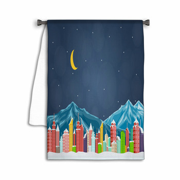 City With Mountain At Night Towel