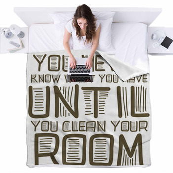 Clean Your Room Funny Text Phrase Fleece Bed Blanket