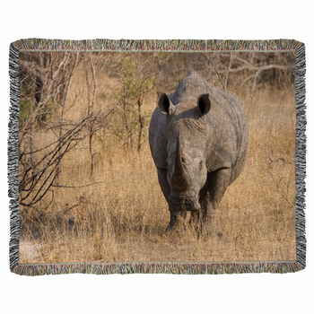 Close-up Of A White Rhino In The Woven Throw Blanket