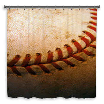 Closeup Of An Old, Used Baseball Shower Curtain
