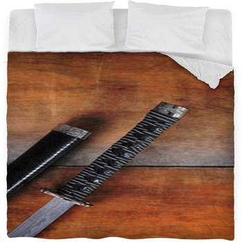 Closeup Of Samurai Sword Fleece Bed Blanket