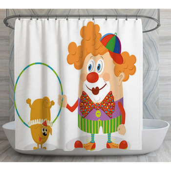 Happy Birthday Acrobatics Elephant Clown Waterproof Fabric Shower Curtain Set 