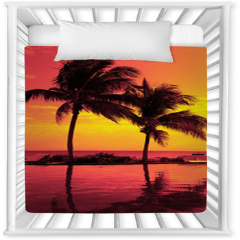 Coconut Tree Silhouette On The Beach Baby Crib Comforter