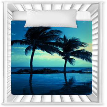 Coconut Tree Silhouette On The Beach Baby Crib Comforter