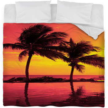 Coconut Tree Silhouette On The Beach Fleece Bed Blanket