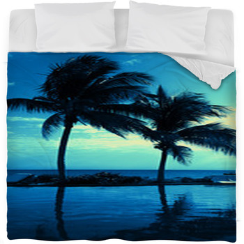 Coconut Tree Silhouette On The Beach Fleece Bed Blanket