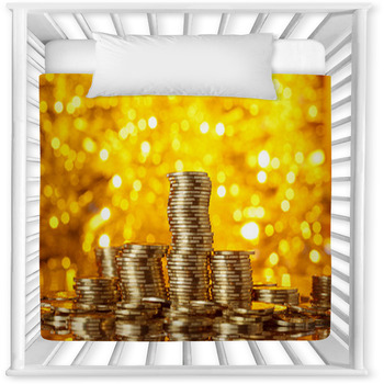 Coins Stack On Golden Bokeh Baby Crib Comforter