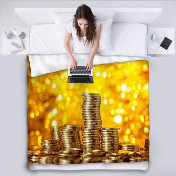 Coins Stack On Golden Bokeh Background Fleece Blanket