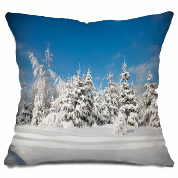 Cold Snowy Winter In The Forest Throw Pillow