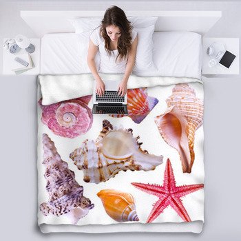 Collection Of Sea Shells Isolated On White Fleece Blanket