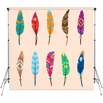 Collection Of Vector Colored Feathers Fleece Backdrop