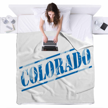Colorado Blue Stamp On White Fleece Bed Blanket