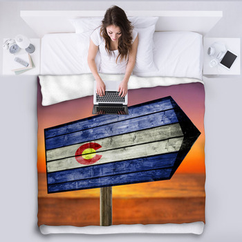 Colorado Flag On Wooden Table Sign Fleece Bed Blanket