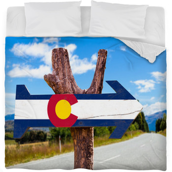 Colorado Flag Wooden Sign With Road Fleece Bed Blanket