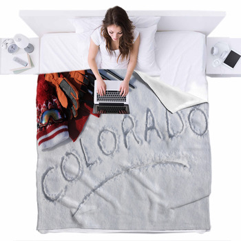 Colorado Ski Background Fleece Bed Blanket