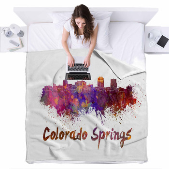 Colorado Springs Skyline In Fleece Bed Blanket
