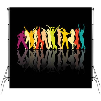 Colored Dancing Silhouettes Custom Size Backdrop
