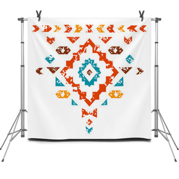 Colorful Aztec Ornament On White Fleece Backdrop