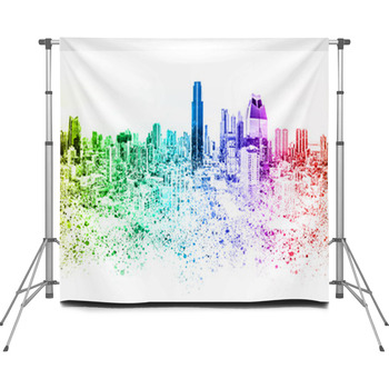 Colorful City Skyline Illustration  Custom Size Backdrop
