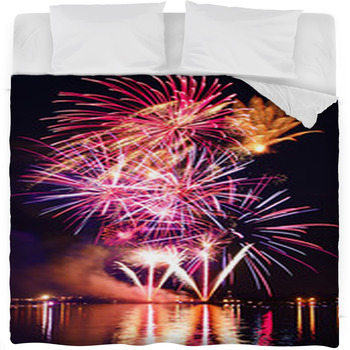 Colorful Firework In A Night Sky Fleece Bed Blanket