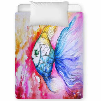 Colorful Fish Watercolor Painted Toddler Comforter