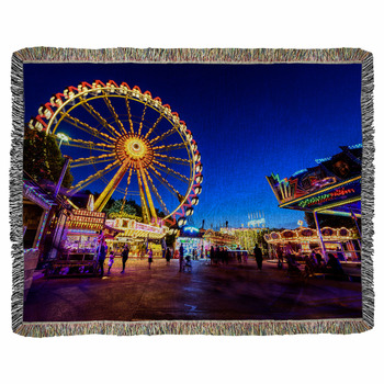 Colorful Funfair Lights At Night Woven Throw Blanket