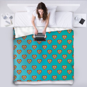 Colorful Hearts On Turquoise Background Fleece Blanket