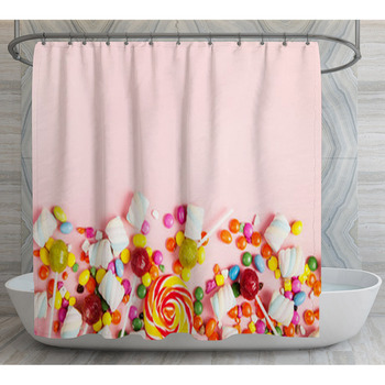 Fantasy Candyland Sweet Candy Lollipop Fabric Shower Curtain Set Bathroom Decor