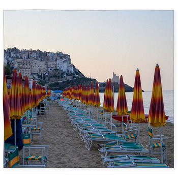 Colorful Parasols On Sandy Beach Custom Size Floor Mat