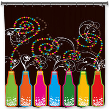 Colorful Retro Pop New Year Bottles  Shower Curtain