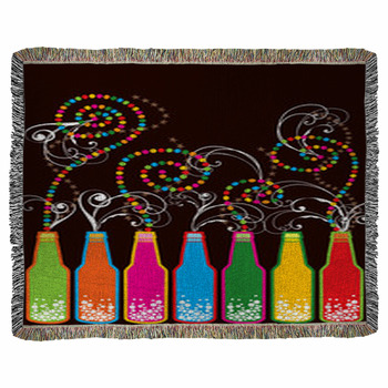 Colorful Retro Pop New Year Bottles  Woven Throw Blanket