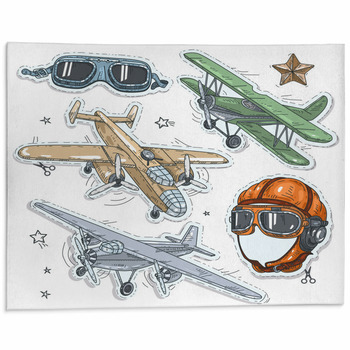 Colorful Sticker Set Retro Old Aircraft Pilot Area Rug