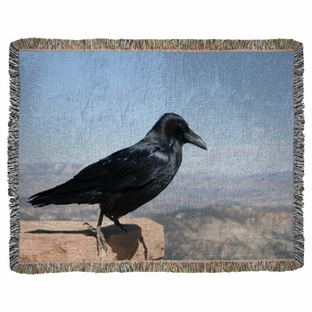 Common Raven With Bryce Canyon Woven Throw Blanket