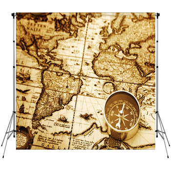 Compass On Vintage Map Custom Size Backdrop