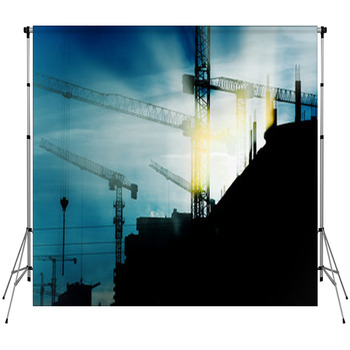 Construction Cranes Custom Size Backdrop