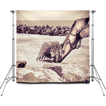Construction Site By The Sea For Custom Size Backdrop