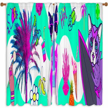 Contemporary Zine Art Collage  Custom Size Window Curtain