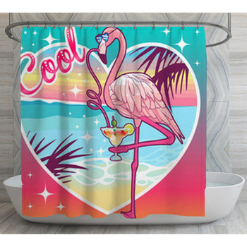 Cool Flamingo Drinks Margarita On A Shower Curtain