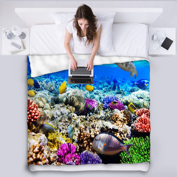 Coral And Fish In The Red Sea. Egypt, Fleece Blanket