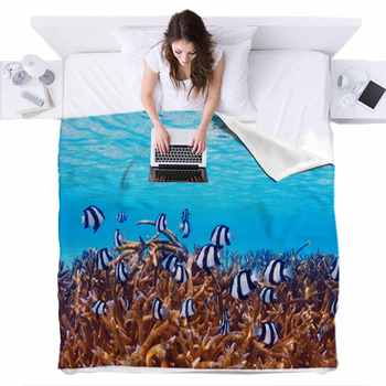 Coral Reef At Maldives Fleece Bed Blanket