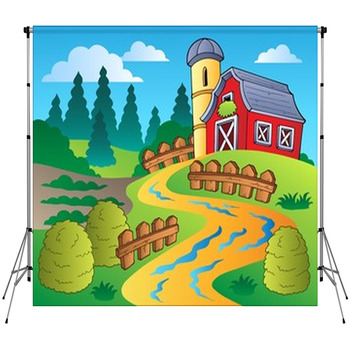 Country Scene With Red Barn 4 Fleece Backdrop