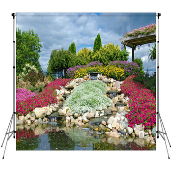 Country Waterfalls In Rock Garden Fleece Backdrop