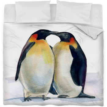 Couple Of Penguins Fleece Bed Blanket