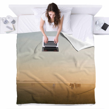 Cow In The Morning Fleece Bed Blanket