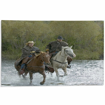Cowboy,cowgirl Galloping Across River Area Rug