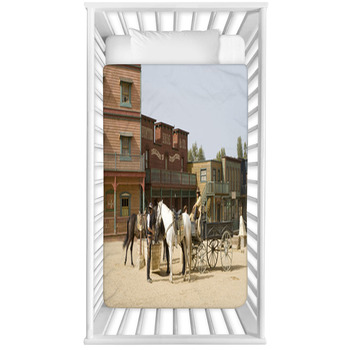 Cowboys Watering Horses Baby Crib Comforter