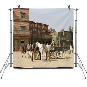 Cowboys Watering Horses Fleece Backdrop