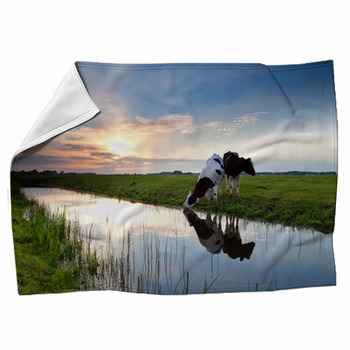 Cows Grazing At Sunset Fleece Blanket