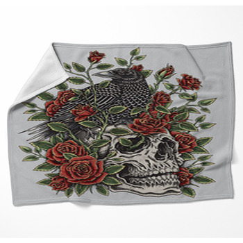 Crow Roses And Skull Tattoo Design Woven Throw Blanket
