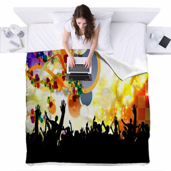 Crowd Of Dancing People. Vector Fleece Bed Blanket